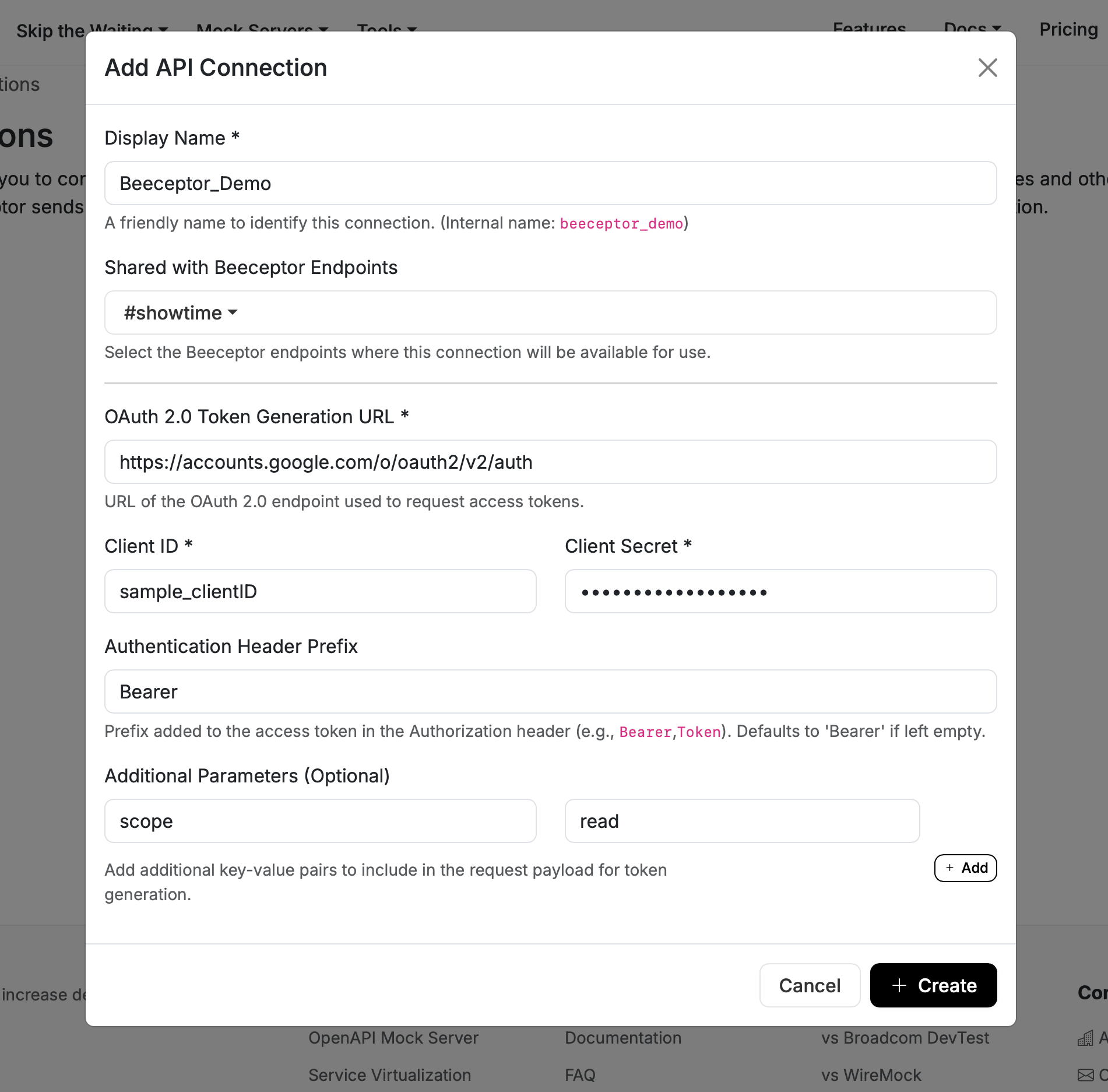 Add API Connection modal